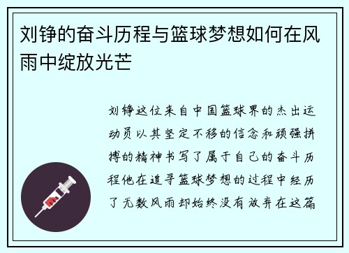 刘铮的奋斗历程与篮球梦想如何在风雨中绽放光芒
